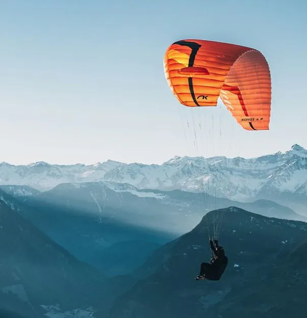 Koyot 6 Plume couleur Tiger en vol au dessus des alpes