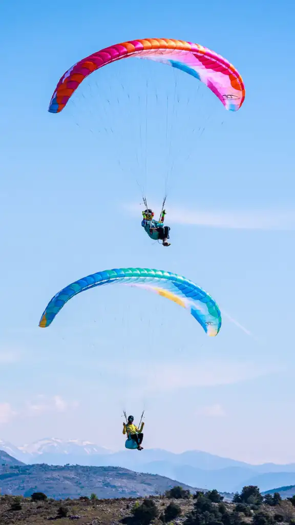 Deux pilotes sous des BGD KISS 2 colorées dans un ciel dégagé